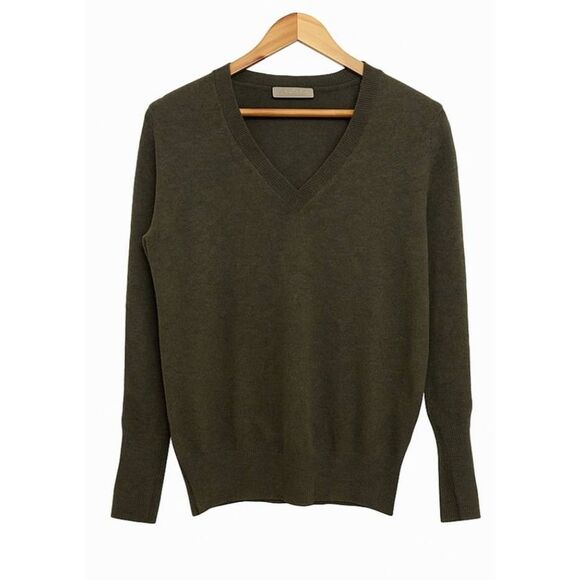 everlane womens medium 100% cashmere classic sweater army green lightweight - Picture 1 of 5